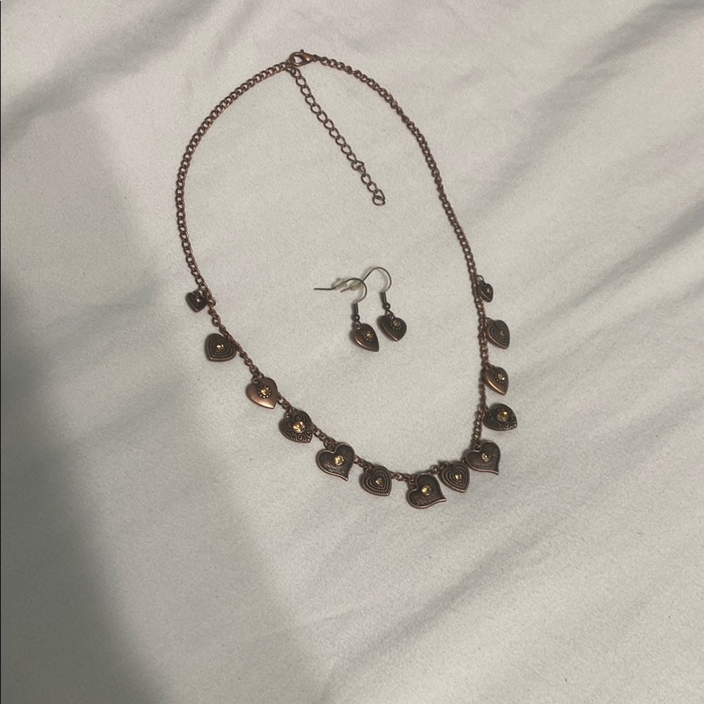 Heart Charm Necklace and Earring Set